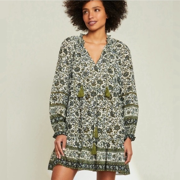 NWT VERONICA BEARD Danica Floral Boho Green Mini Dress Sz M - Picture 1 of 9